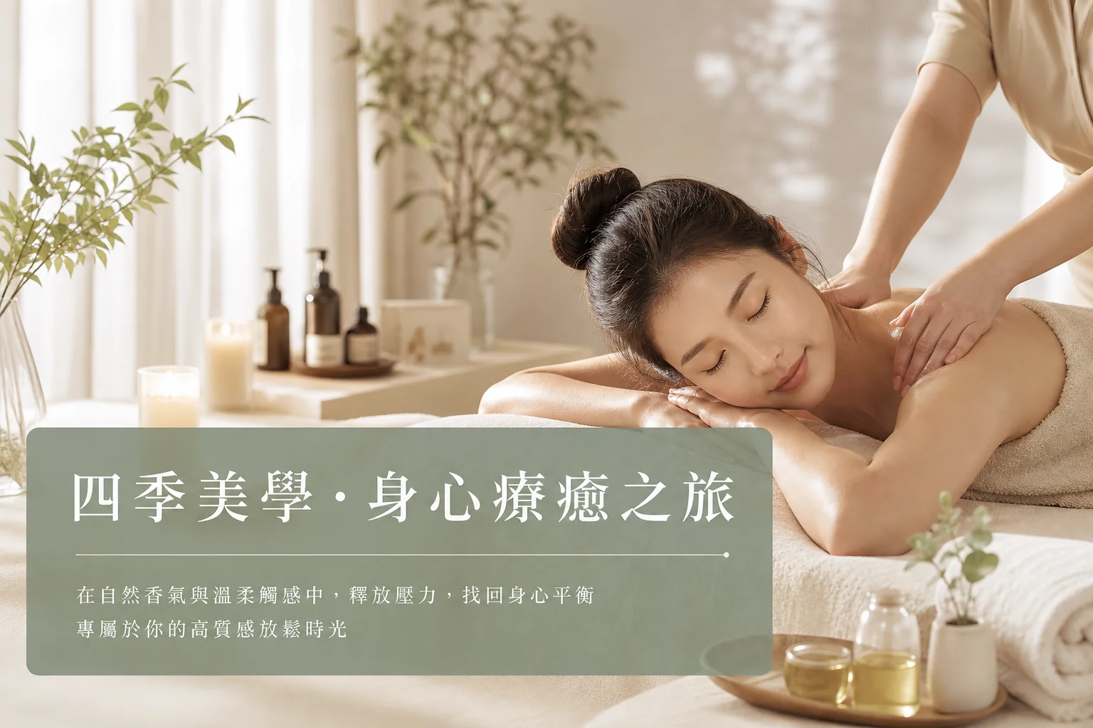 四季美學專家示範頭部按摩手法，針對不同穴道位置進行深度放鬆。