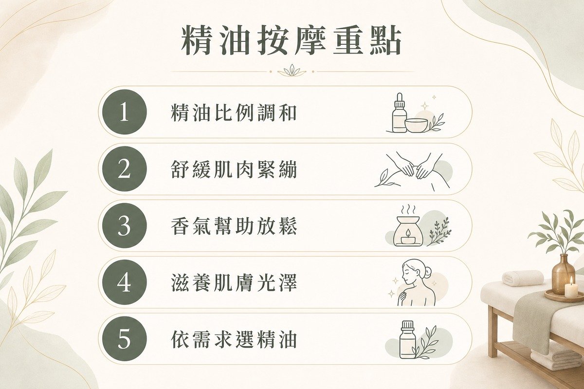 精油按摩重點 芳療舒壓保養知識圖