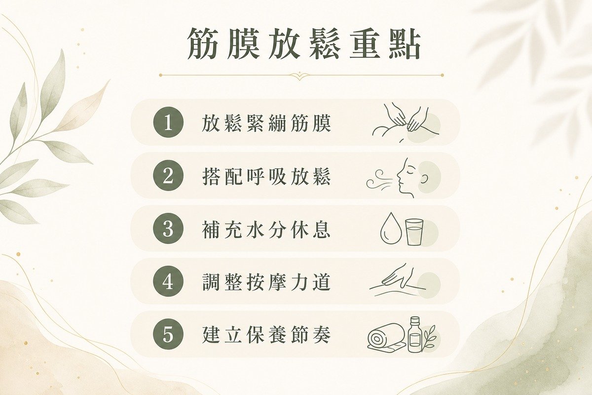筋膜按摩放鬆重點與四季美學SPA身體保養說明圖