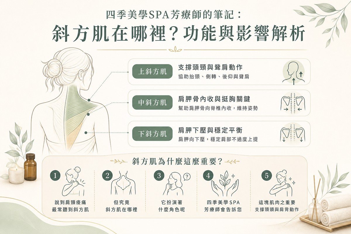 四季美學SPA芳療師的筆記:斜方肌在哪裡?功能與影響解析